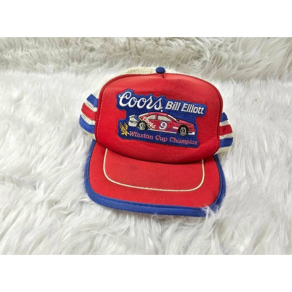 Vintage 3 Stripe Bill Elliott Coors NASCAR Racing Mesh Snapback Trucker Hat